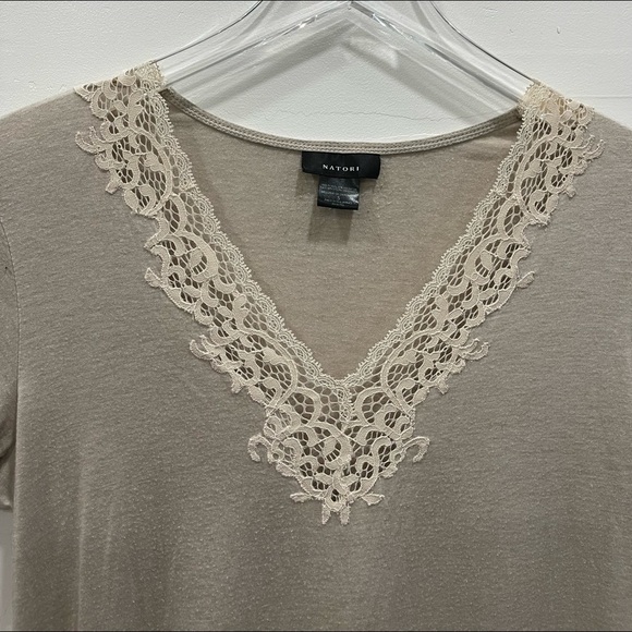 Natori Lace Trim V-Neck Shirt Sleep Dress Small Longline Sleepwear Night Gown - Picture 4 of 6